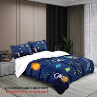 Ensemble de literie confortable 3 pièces ciel étoilé, planète spatiale, motif d'astronaute (1 housse de couette + 2 taies d'oreiller, sans noyau) 3