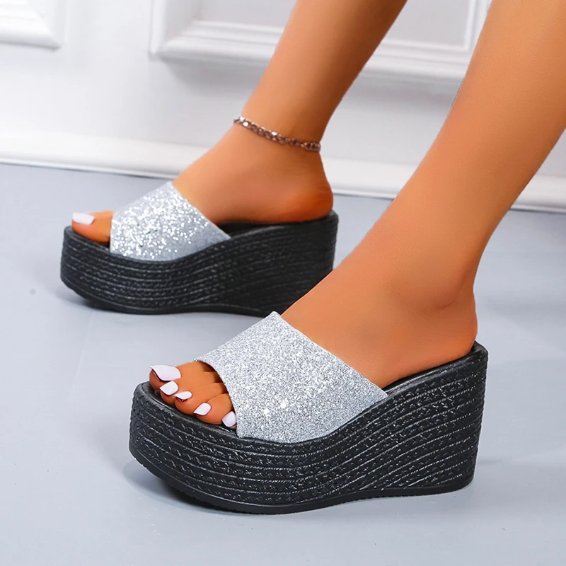

Sandals 2024 Summer Women's Slippers Wedge Thick Soled Beach Flip Flops Trendy High Heels Women's Shoes Thick Slippers Women's