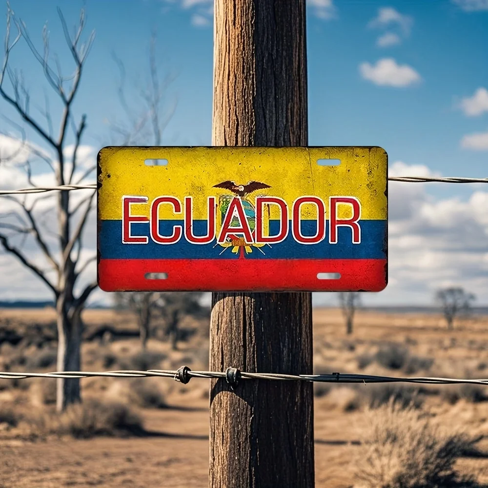 2D 평면 인쇄 빈티지 스타일 에콰도르 국기(국장 ECUADOR 포함) 알루미늄 틴 페인팅, 번호판 모양 남부 스타일