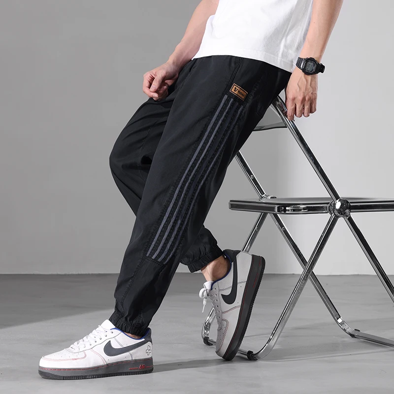 Summer New Casual Pants for Men's Ice Feel Elastic Breathable Versatile Sports Hoodie Pants