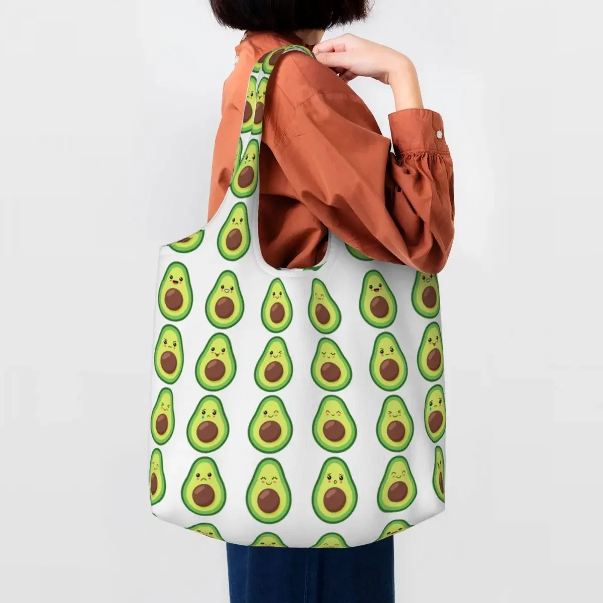 

Cute Avocado Emotions Grocery Shopping Bag Print Canvas Shopper Tote Shoulder Bags Large Capacity Washable Fruit Vegan Handbag