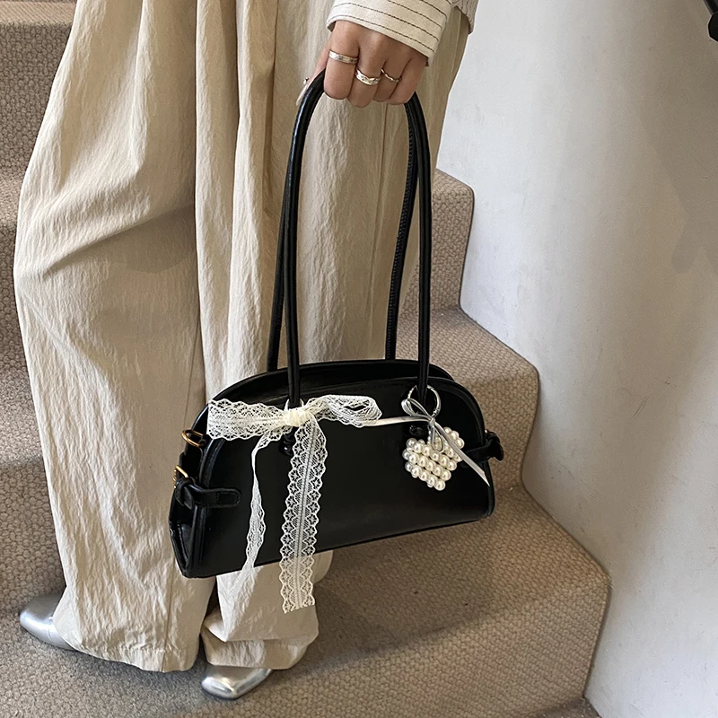 Shoulder Bag with Pendent Tote Bag W/ Bow Decoration Casual Tote Handbag for Women Ladies Work Daily Travel