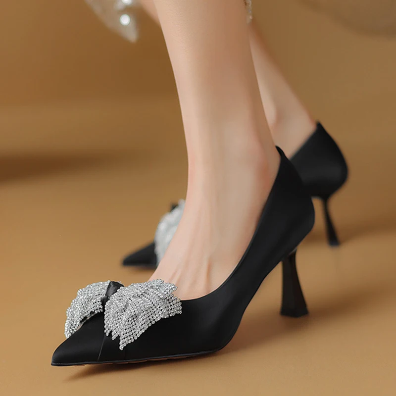 6.5CM New Women Genuine Leather High Heel Shoes Pointed Tip Spring Fashion Leisure Club Party Wedding Women Heels Shoes 35-39