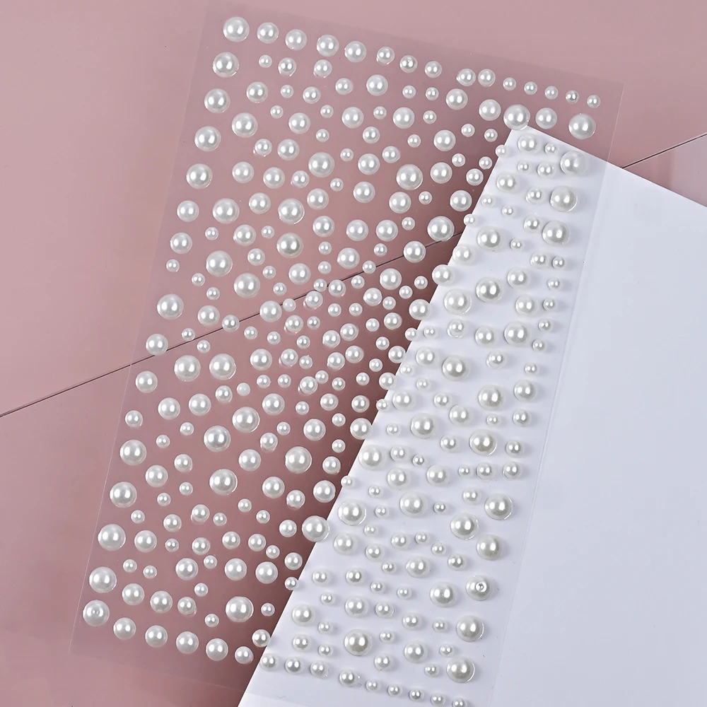 3D Round White Pearl Rhinestones Face Gem Stickers 3/4/5mm mixed Self-adhesive Pearl Beads Jewel Face,Body,Nail,Hair Decoration