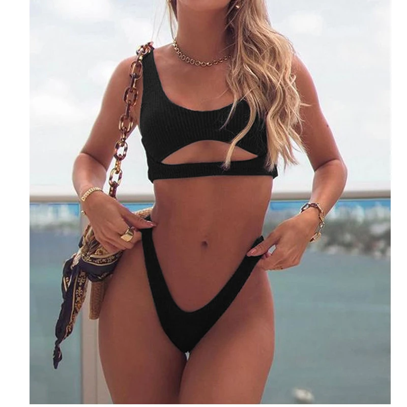 Rib Two Piece Set Swimsuit Lady Size Micro Trikini Swim Suits Women Push Up Bra Chubby Swimwear Casual Set Women _ - AliExpress Mobile