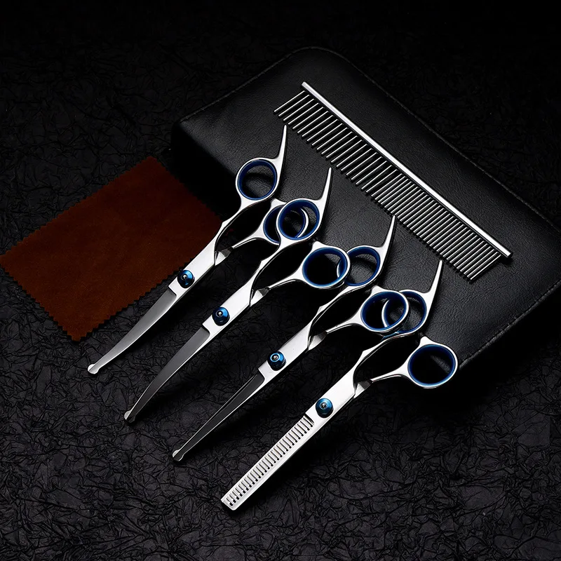 Pet Grooming Curved Scissors Dog Hair Trimming Shaving Scissors Cat Teddy Shearing Dental Hairdressing Tools Straight Cut dog grooming scissors hairdressing scissors