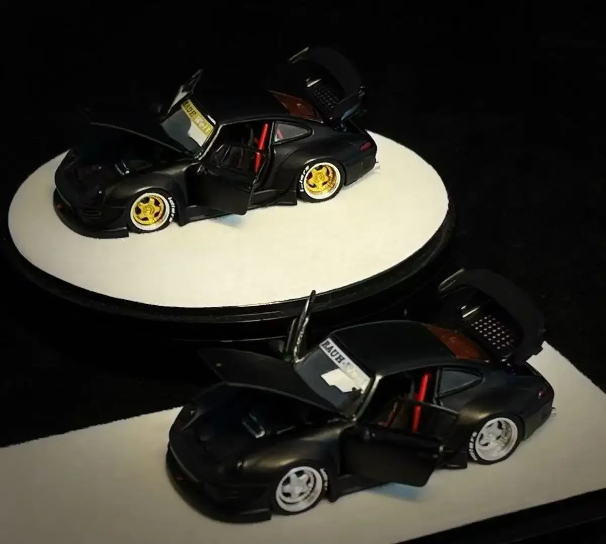 PGM 1:64 RWB993 Matte Black Alloy Full Open Car Model