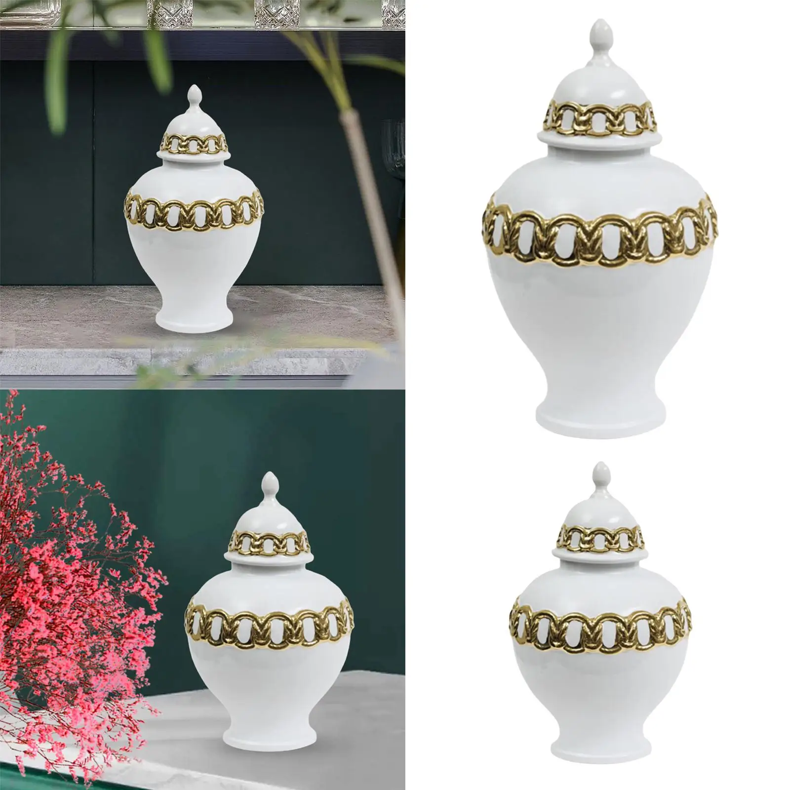 

Ginger Jar Vase with Lid Ceramic Flower Vase Storage Jar Porcelain Ginger Jar for Home Countertop Living Room Decoration