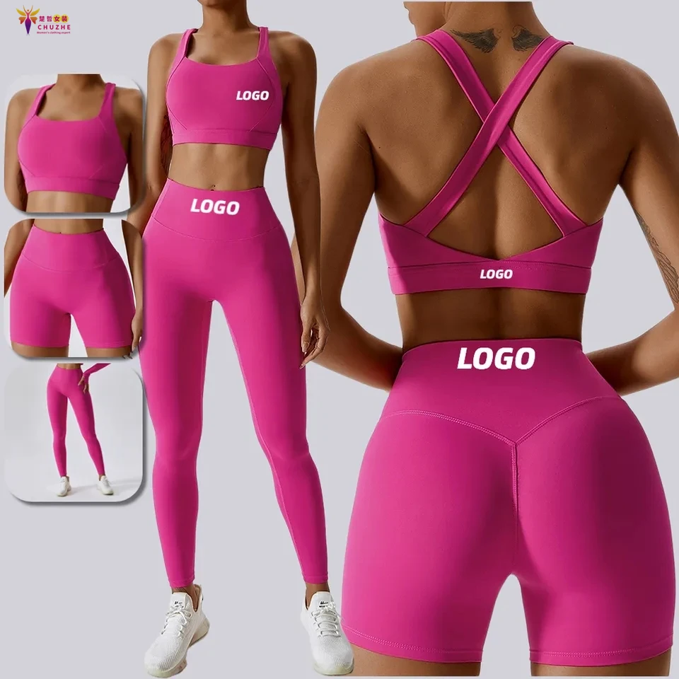 

Hot Sell Products 2023 3 Piece Set Tracksuits Yoga Set Sports Suit Women Lounge Wear Crop Tops Shorts Sexy Women Leggings