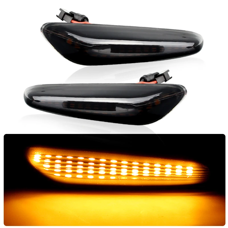 WinPower Sequentiële Knipperlicht WinPower LED Zijmarkering Richtingaanwijzers – Sequentieel Knipperlicht, Compatibel Met BMW E90, E92, E60 Etc., 2 Stuks, Foutloos En ECE-goedgekeurd Dynamisch Amber Licht Rook Lens