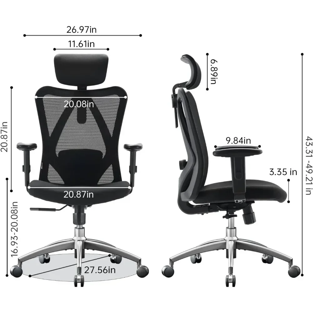 SIHOO-silla de oficina ergonómica M18 para personas grandes y altas,  reposacabezas ajustable con reposabrazos 2D, soporte Lumbar y ruedas de PU  - AliExpress