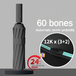 60 Bone Wind Resistant Reinforced Automatic Umbrella for Men, Rain and Shine Dual Purpose, Sunshade UV Resistant Sun Umbrellas