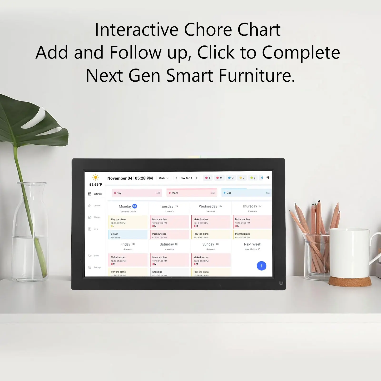 【HOT】32GB Digital Calendar 15.6 Inch Interactive Touchscreen Desktop Wall Mount APP Control Digital Family Planner Calendar