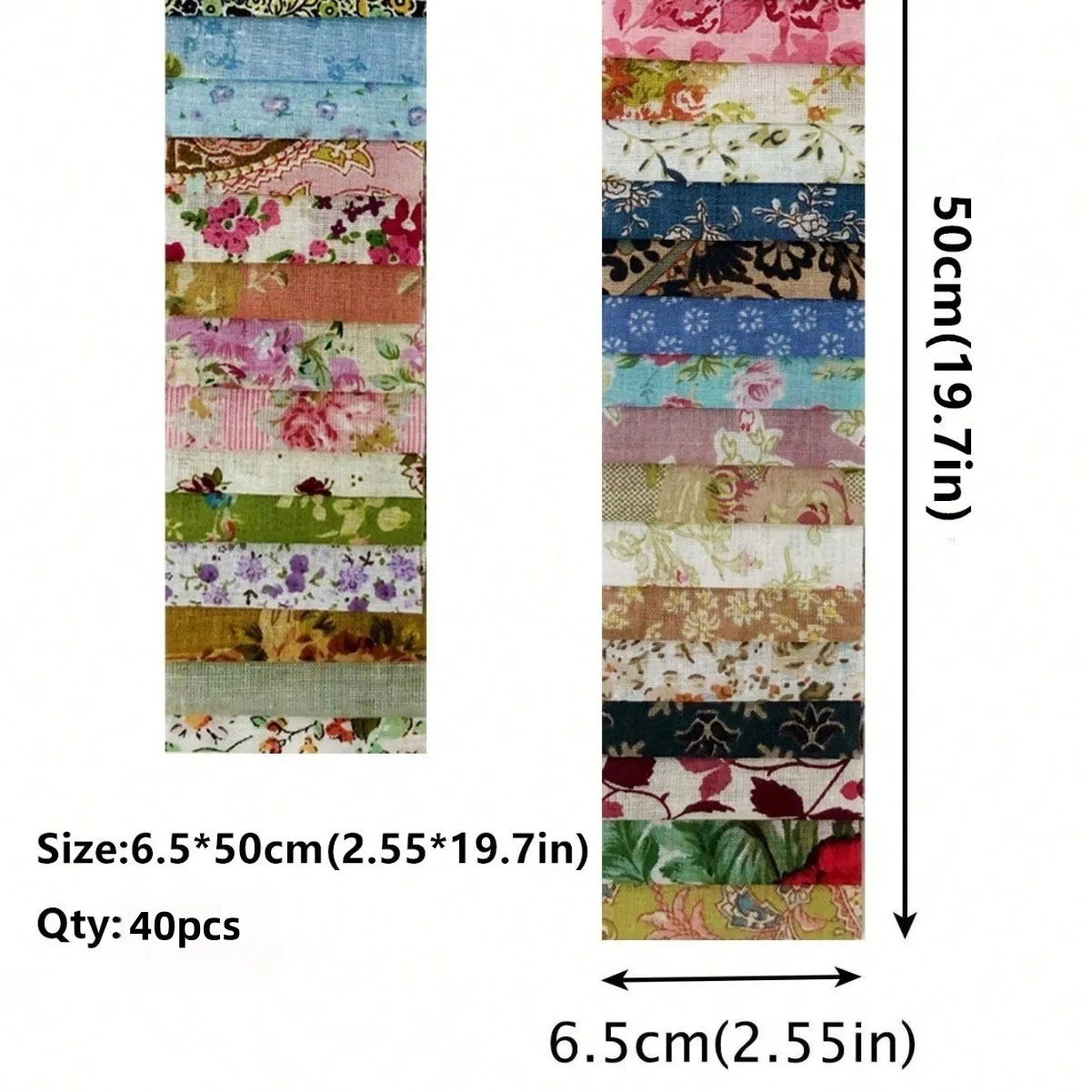 40-Piece Jelly Roll Cotton Fabric Strips for Quilting and DIY Crafts