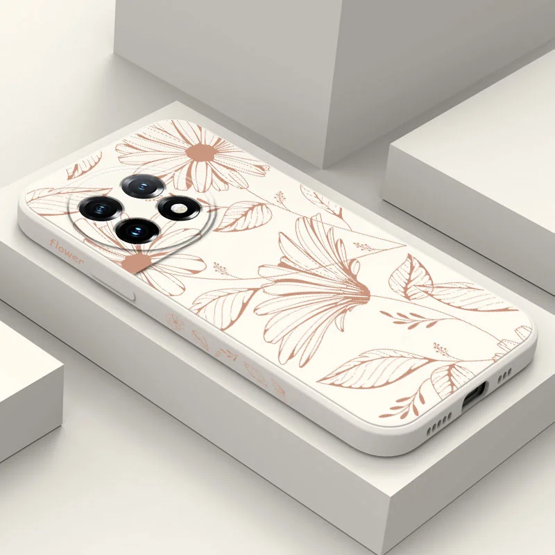 Line Pink Flower Liquid Silicone Phone Case
