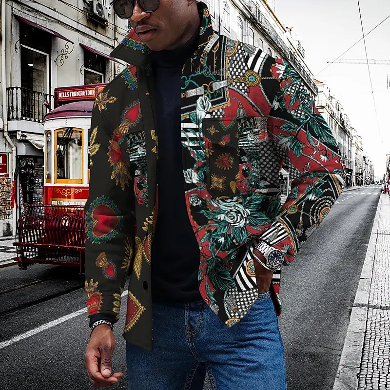 

Men's coat breathable outdoor single breasted flower 3D printed pattern foldable sports jacket jacket long sleeve printed