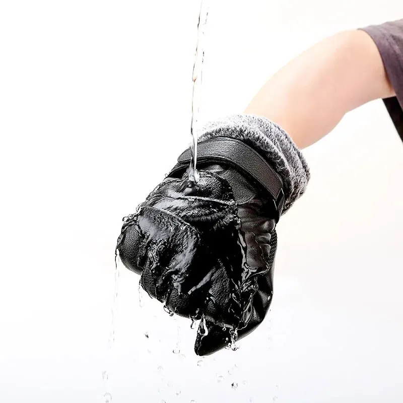 Leather Gloves Men's Women's Winter Fleece Thickened Warm Touch Screen Windproof Waterproof Driving Motorcycle Riding Gloves touchscreen gloves warm gloves