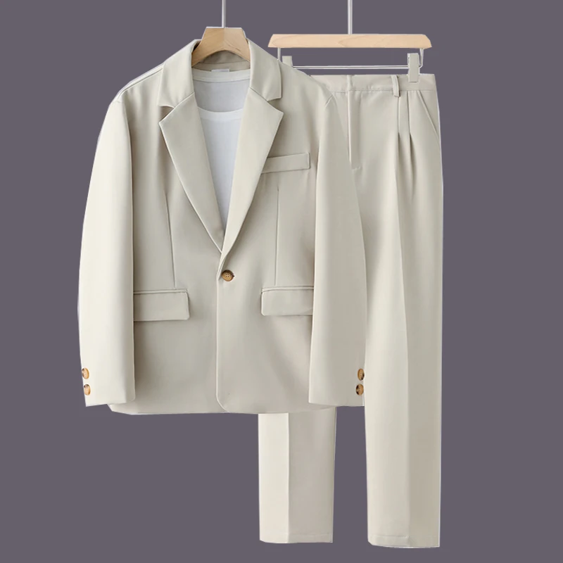 

Men Blazer Jackets Summer Korean Fashion Loose Spring Autumn Casual Blazer Pants 2 Piece Set Mens Office Formal Men Blazer Suit