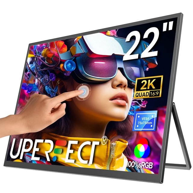 UPERFECT 22inch Touch/No Touch Computer Display 22" Monitor 2K 1440P 100% sRGB IPS Screen w/ Stand For Laptop PC Mac Phone Game