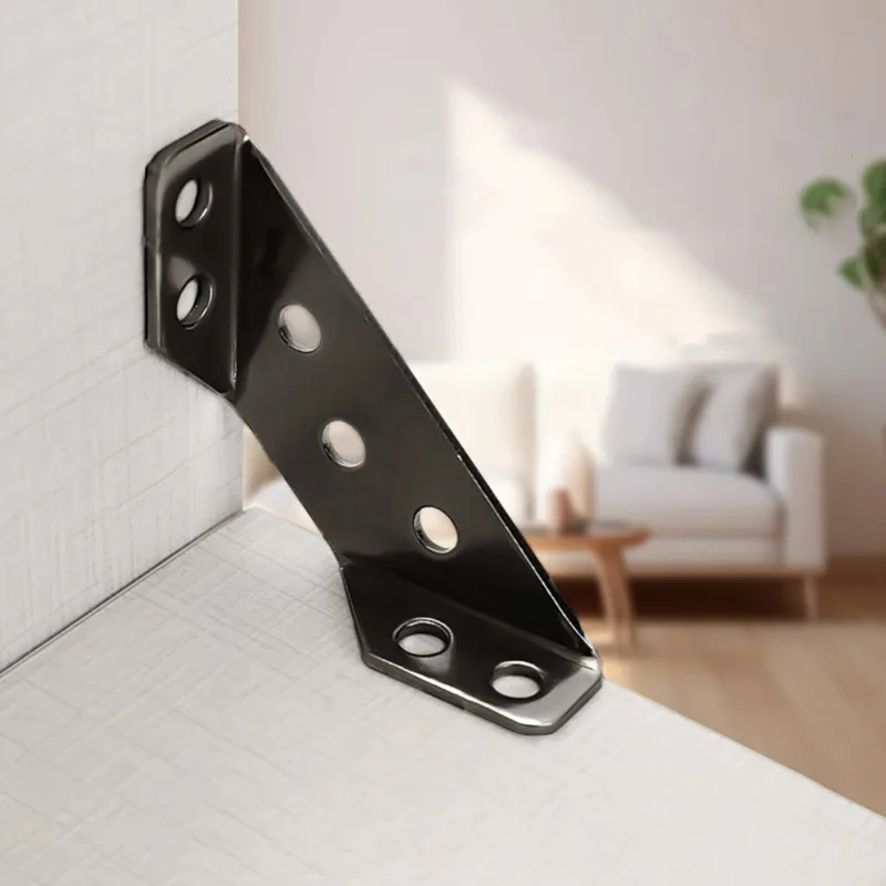 Multi-function Cold-rolled Steel Furniture Corner Bracket Connector Triangular Stabilizer for Various Places of Furniture Black