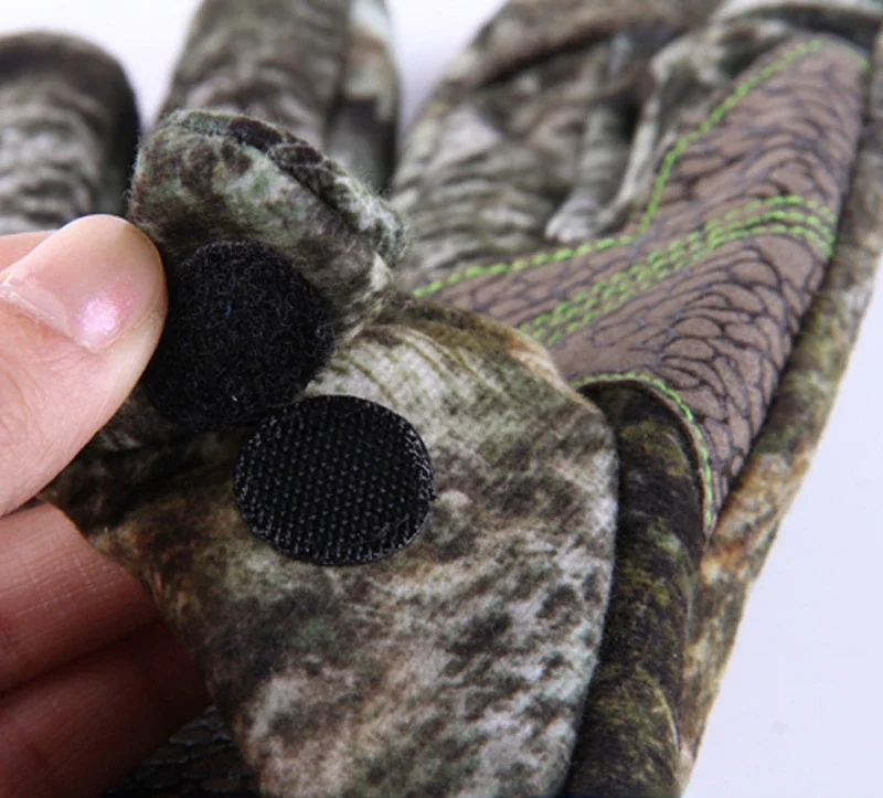 Full Finger Winter Warm Thickened Fleece Cuffs Gloves Two Finger Cut Bionic Hunting Ski Camping Camouflage Gloves