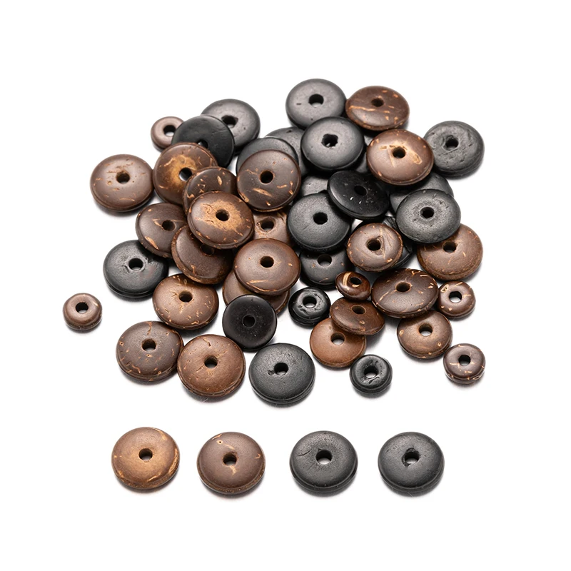 50 stücke 6 8 10 12 MM Natürliche Kokosnussschale Flache Scheiben Perlen Spacer Für Handgemachte Armband Schmuck Zubehör Machen liefert Charms – Detail 2