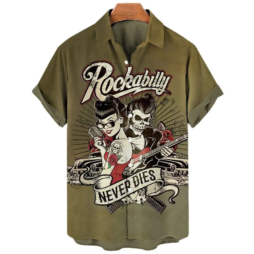 Camisas Vintage De Bolos Para Hombre Estilo Rockabilly Y Hawaiano,  Poliéster/elastano, Ajuste Regular