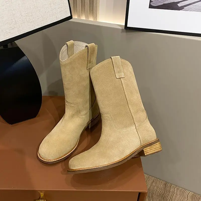 Calzature Denim Stivali Da Donna Scarpe Con Tacco Medio Per Donna Half High Cowgirl Mid Calf Cowboy New Rock In On Promotion Fashion 2023