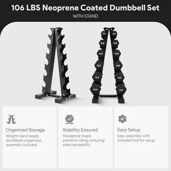 Dumbbell Set with Stand, Neoprene Coated Hand Weights Home Gym Equipment, Black 4