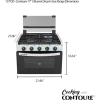 RV 3-Burner Drop-In Gas Range 17"Black with Stainless Steel Accents Dual LED Knobs Easy-Clean Oven Propane-Powered CSA Certified 2