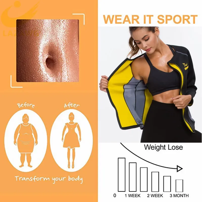 LAZAWG Women Hot Sweat Weight Loss Shirt Neoprene Body Shaper Sauna Jacket Workout Long Training Clothes Fat Burner Top body shaper