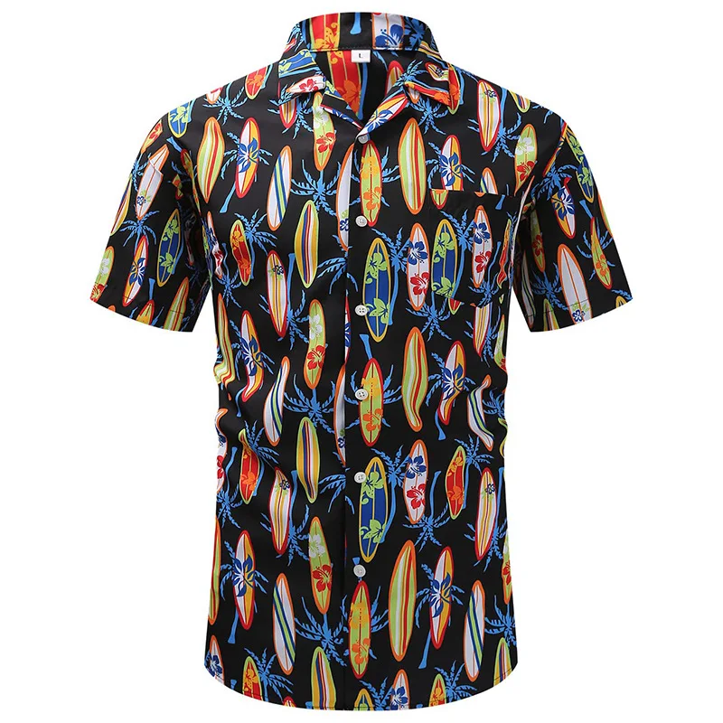 thumbnail image 1 of Camisa hawaiana de playa para hombre, ropa con estampado 3D de hojas de madera, palmeras y2k, blusa informal de verano con solapa y manga corta, 1 of 5