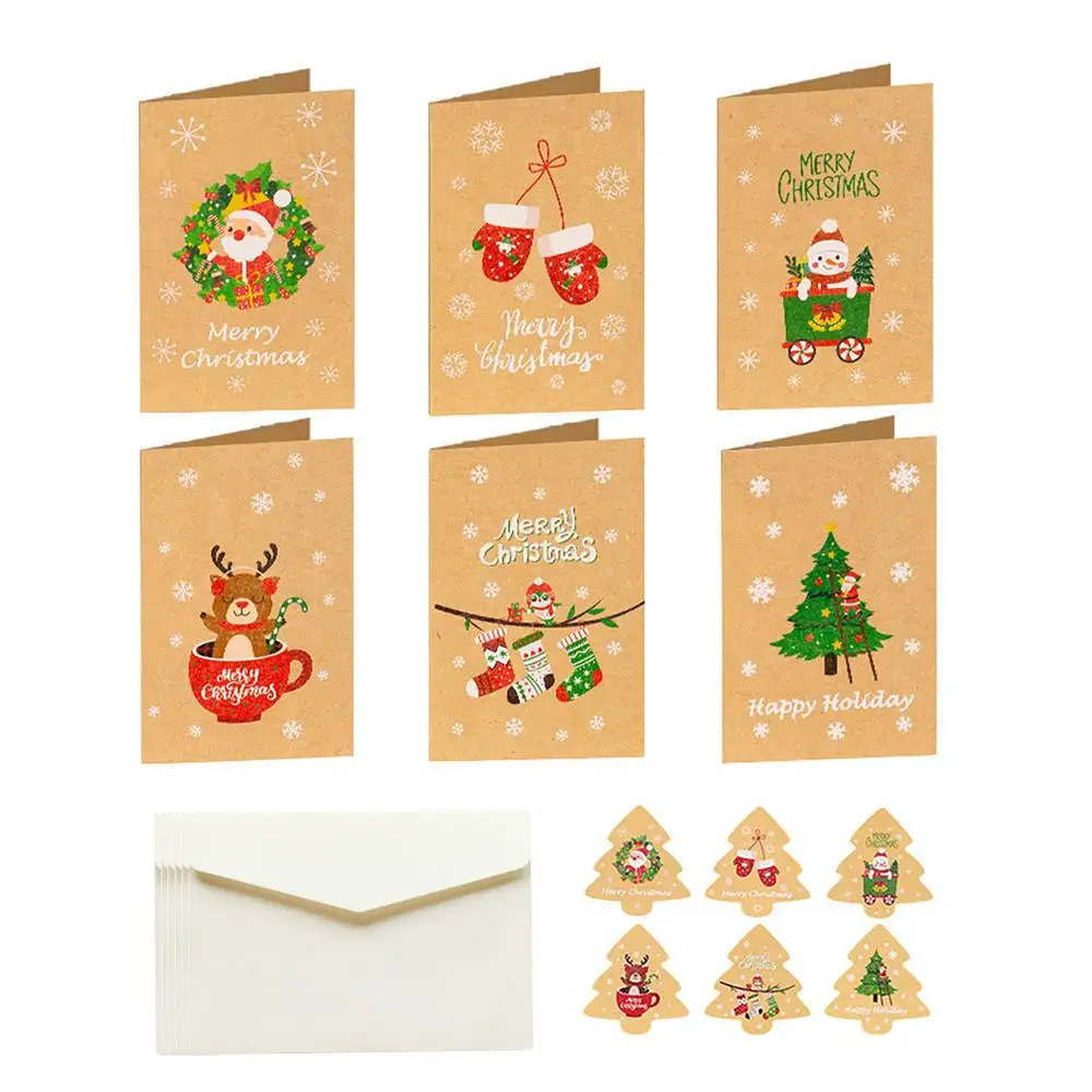 6pcs Adesivos de Papel Kraft Cartão Do Feliz Natal com Envelope Mensagem  Cartões Bênção Cartão Postal de Natal Noel Novo Ano Dezembro - AliExpress