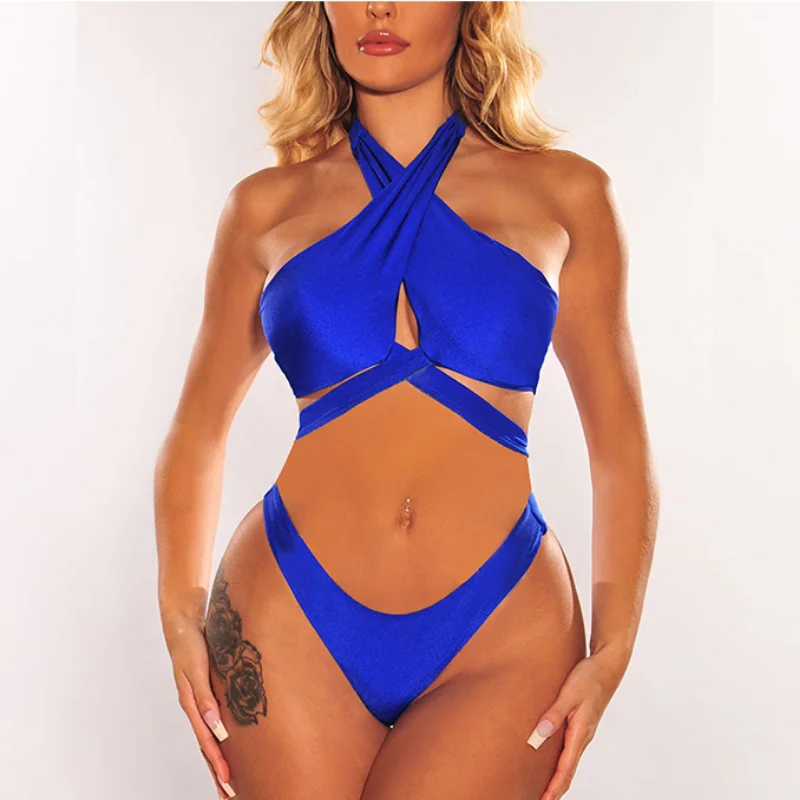 

Solid Bikini Push Up Bathing Suit 2023 Swimming Suit for Women Swimwear Low Waist Swimsuit Halter Beachwear Hot Biquinis Bathers