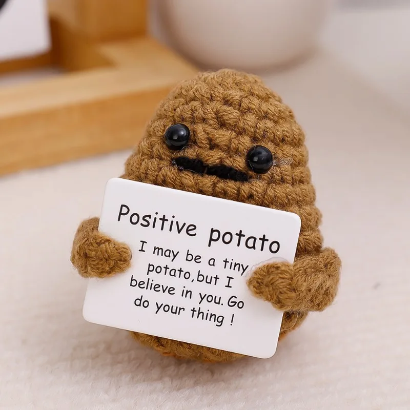 Miniature Figurines Mini Positive Energy Potato Toys Cute Emotional Support Potatoes Handmade Wool Crochet Knitting Doll with Card Home Decor Gifts