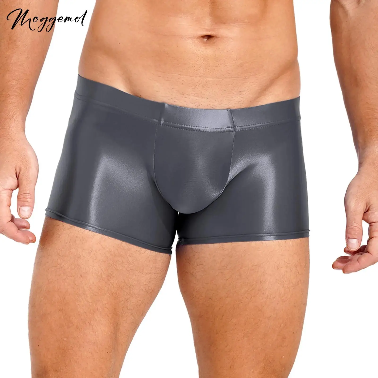 

Men Low Rise Swim Trunks Glossy Boxer Briefs Underwear Solid Color Boxers Shorts Bottom Cool Ice Silk Smooth Underpants Swimwear