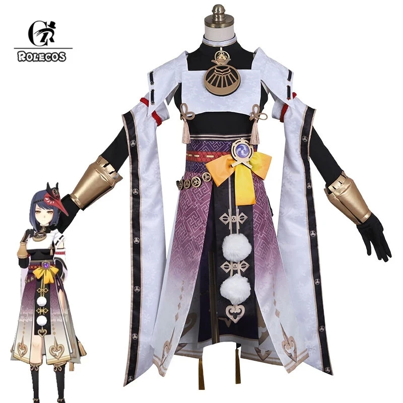 

ROLECOS Game Genshin Impact Sara Cosplay Costume Kujou Sara Cosplay Costumes Women Dress Outfits Halloween Full Set with Mask