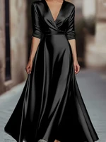 Spring/Autumn Collection: French-inspired Elegance Luxury-feel V-neck Long-sleeved Fitted Waist Dress Evening Gown for Banquets - Image 4