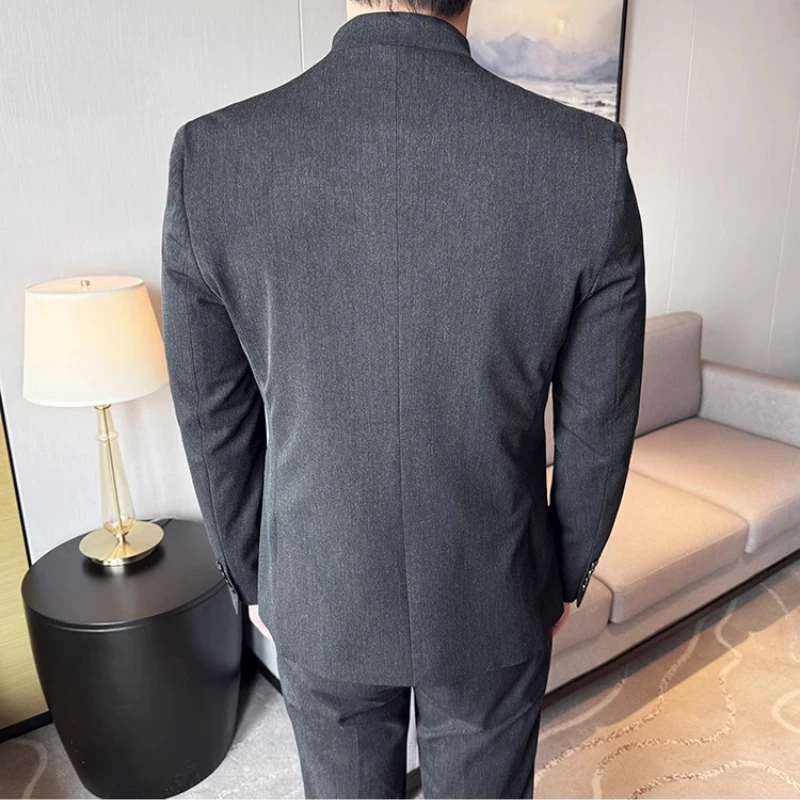 Chinese Style Stand Collar Suit 2-piece Set Men's Elegant Zhongshan Suit Business and Leisure 2-piece Set (jacket+pants)