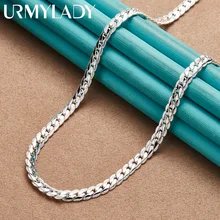 

URMYLADY 925 Sterling Silver 16/18/20/22/24 Inch 6mm Side Necklace Chain For Women Man Wedding Engagement Party Fashion Jewelry