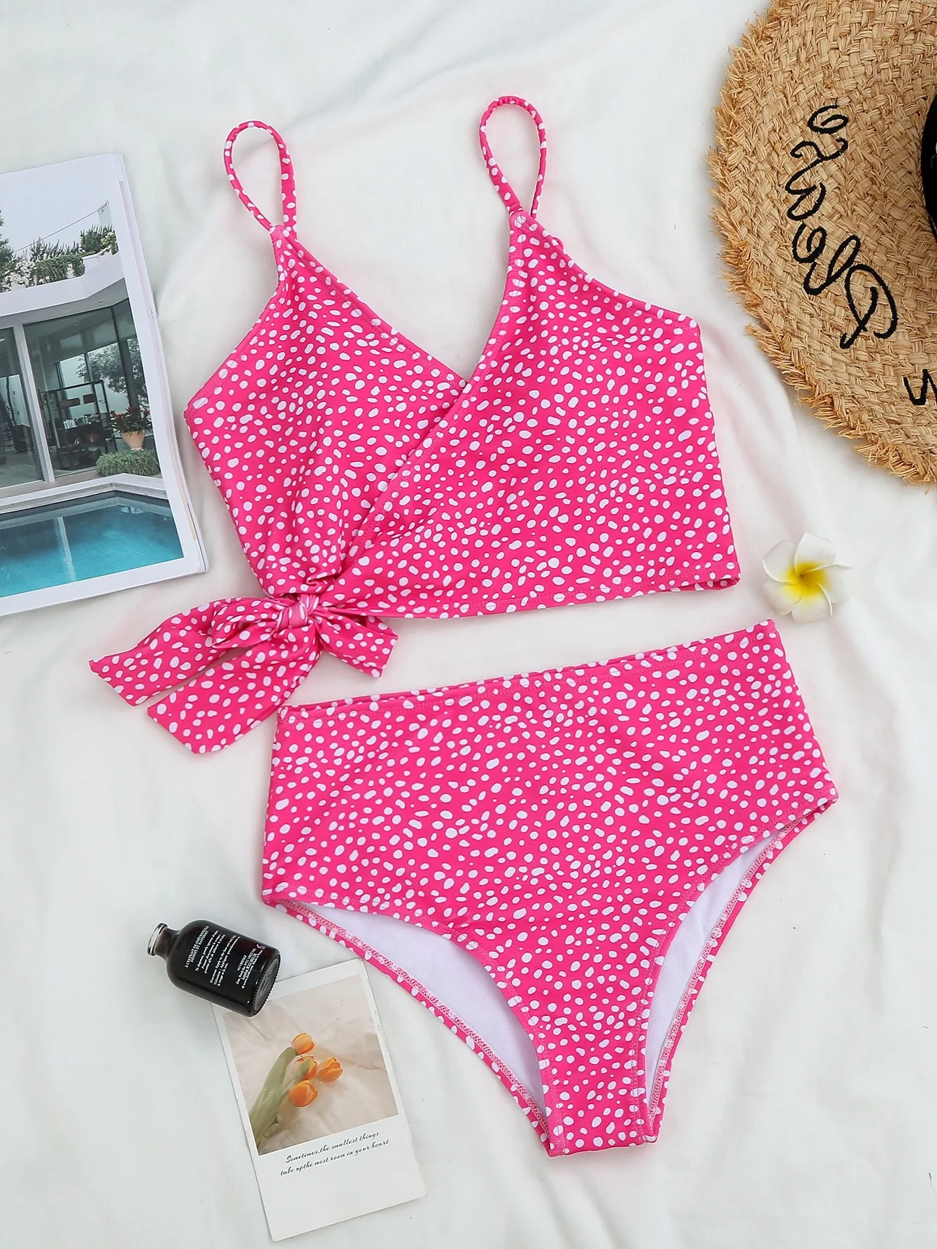 Women's green polka dot bikini swimsuit fit