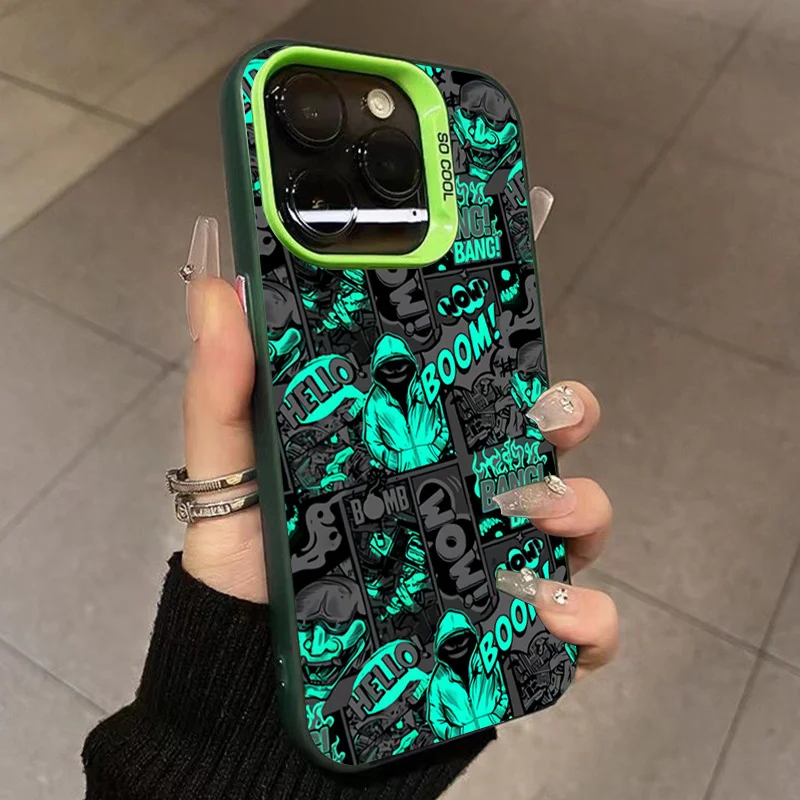 Graffiti Black Comic Style Smiling Face Shockproof Phone Case Cover