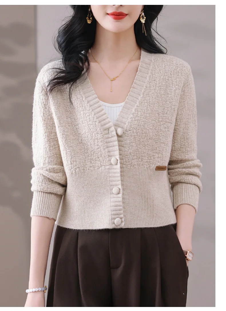 Kurze Strickjacke Für Frauen Jacke Neue Tasten Strickwaren Langarm Tops Weiblichen Frühling Herbst Pullover Mantel Stricken Frau Kleidung – Detail 14