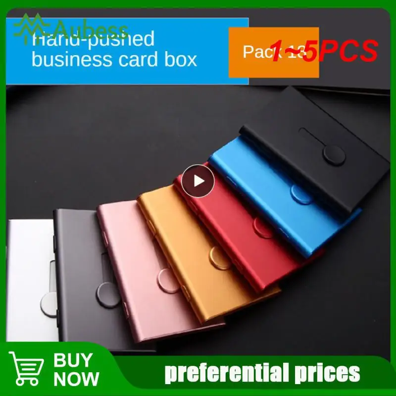 

1~5PCS Business Card Holder Hand Push Card Case Bank Card Membership Cards Package Metal Ultra Thin Business Card Box Organizer