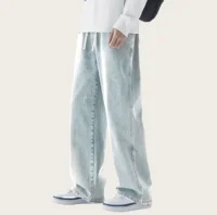 Korean Solid Colors Men's Casual Long Jeans Classic Man Four Seasons Straight Denim Wide-leg Pants Light Blue Grey Black S-3XL