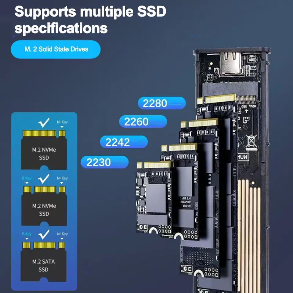 M2 SSD Case NVME SATA Dual Protocol M.2 to USB Type C SSD Enclosure Adapter NVME SATA SSD Disk Box Supports M Keys and B&M Keys image 3