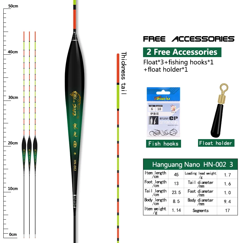 3 Stück Angels chw immer 1 Beutel Haken 1 Boje Sitz Nano Boje vertikale Bobber auffällige dicke Schwanz Boje Angel geräte Werkzeuge – Detail 13