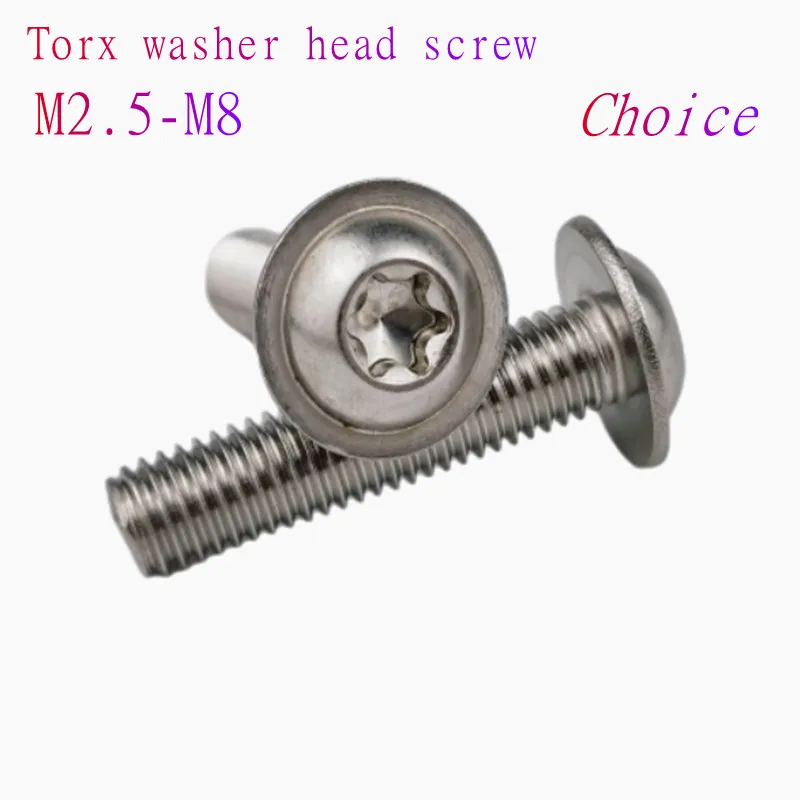A2-70 Stainless Steel Torx Six Lobe Screw With Washer Collar Bolts M2.5-M8 5-50pcs