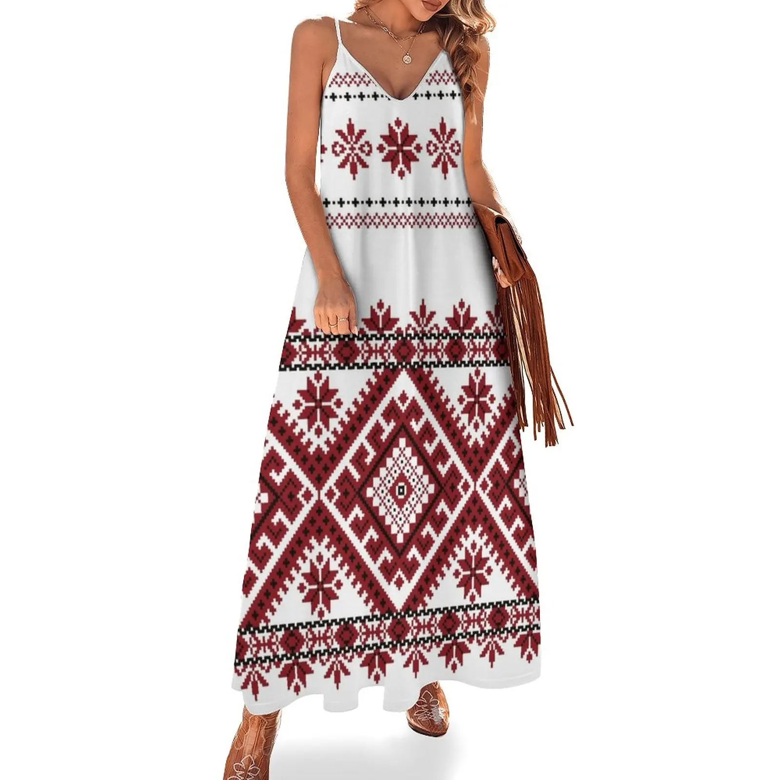 

Traditional romanian motif Sleeveless Dress women's summer dress 2024 Long dresses Women long dress wedding guest 2024