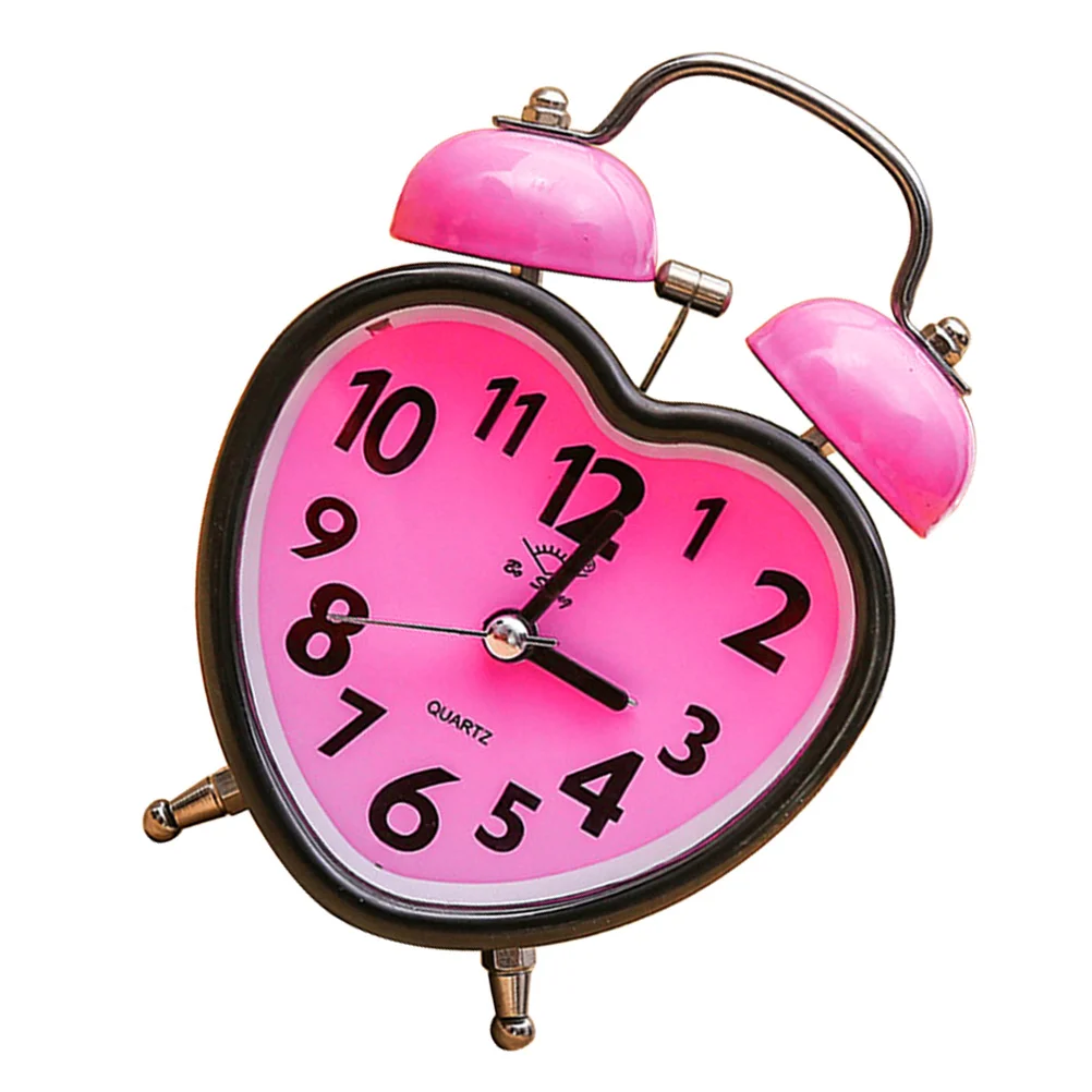 어린이 알람 시계, 트윈 벨, 똑딱거리지 않는 작동, 한국어 버전, 핑크 아동 학생